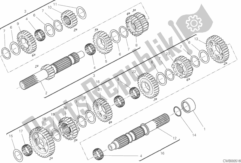 All parts for the Gear Box of the Ducati Scrambler 1100 Sport PRO USA 2020